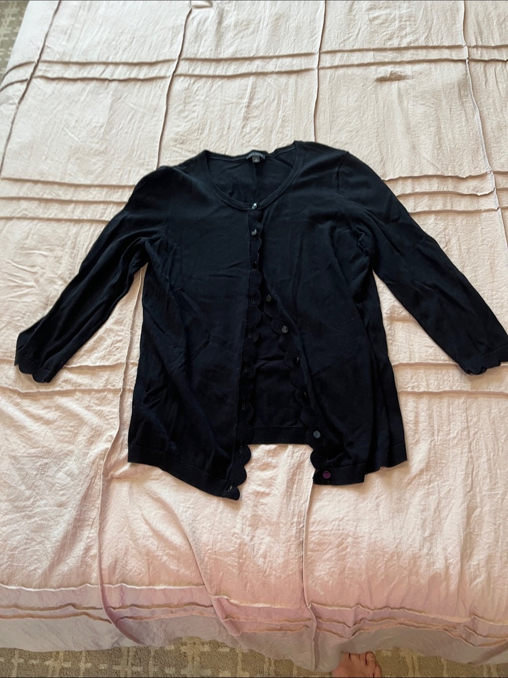 Talbots Black Scallop-Edge Cardigan Sweater